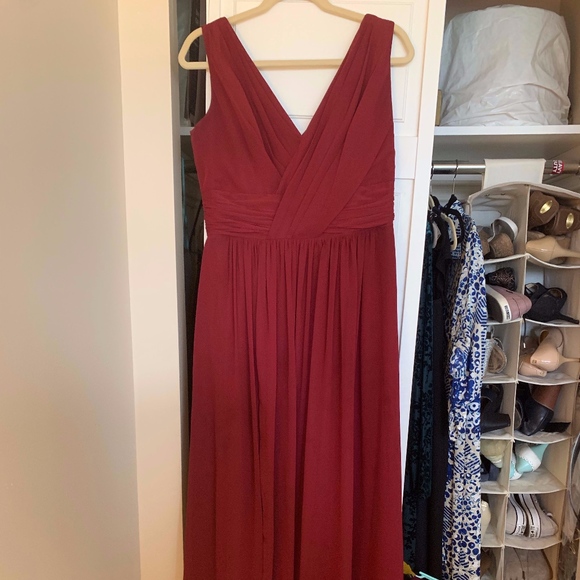 surplice ruched chiffon gown